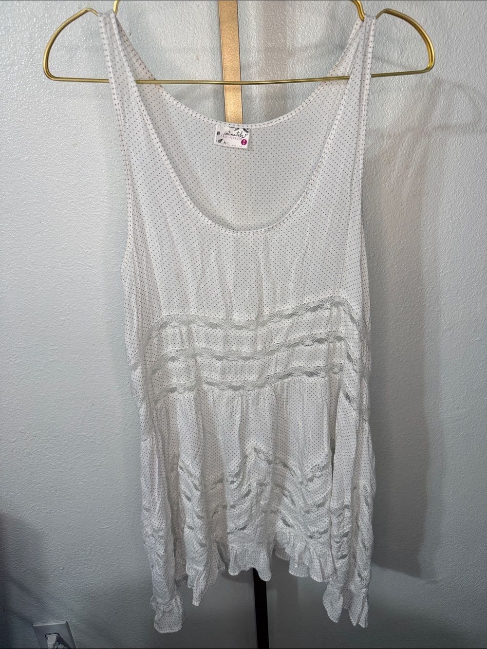 Free People White Polka Dot Sleeveless boho Ruffle Top- medium